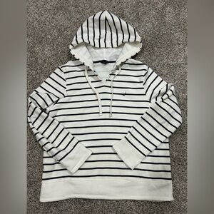 Nautica Striped Women’s Hoodie - White and Navy L